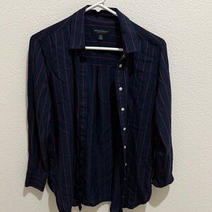 Banana Republic Men's Dark Blue and Red Striped Shirt